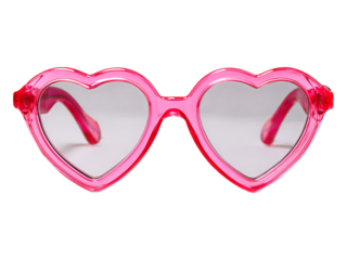 Close up of pink heart shaped sunglasses isolated on white or tansparent background.