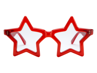 A pair of red star shaped glassesisolated on white or tansparent background.