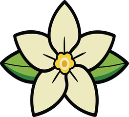 Winter Jasmine Flower Icon on White Background with Black Design Elements