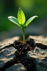 Resilient sprout cracks stone, new life emerges , resilience, seed