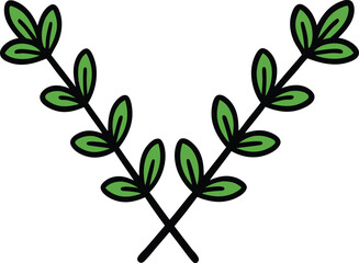 Thyme Sprig Icon Black Outline on White Background – Minimalist Herb Illustration