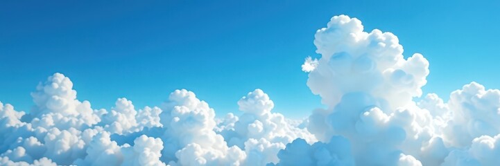 Vast expanse of fluffy white clouds against a deep blue sky , texture, panorama, art