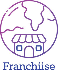 Global franchise concept with colorful shop and earth representation transparent design