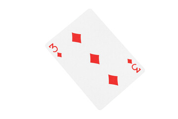 Three of Diamonds Playing Card on Green Table