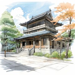 the AI Image Generator, Traditional Japanese Temple Surrounded by Trees