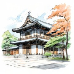 the AI Image Generator, Traditional Japanese Temple Surrounded by Trees