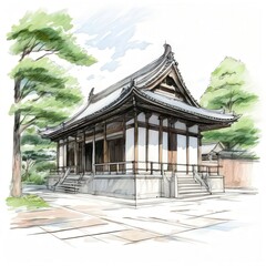 the AI Image Generator, Traditional Japanese Temple Surrounded by Trees