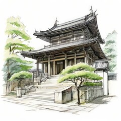 the AI Image Generator, Traditional Japanese Temple Surrounded by Trees