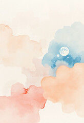 Abstract Watercolor Landscape with Moon