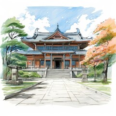 the AI Image Generator, Traditional Japanese Temple Surrounded by Trees