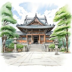 the AI Image Generator, Traditional Japanese Temple Surrounded by Trees
