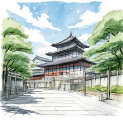 Obraz premium the AI Image Generator, Traditional Japanese Temple Surrounded by Trees