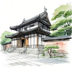 the AI Image Generator, Traditional Japanese Temple Surrounded by Trees