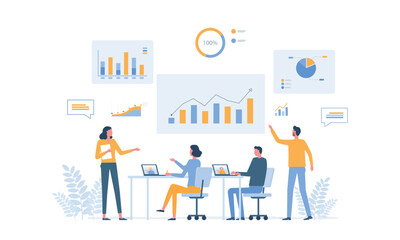 group business team meeting and working collaboration in office workplace concept. flat vector illustration 
