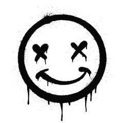 Graffiti Smiley Face: A striking black and white graffiti smiley face with "X" eyes and a dripping paint effect, expressing urban culture and rebellion.