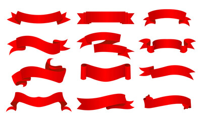 Red ribbon banners set. Vector illustration for advertising luxury style. vector