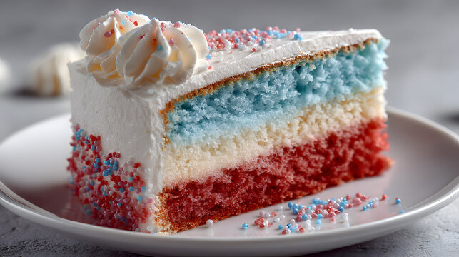 Patriotic American Flag Layer Cake with blue, red, white color representing American flag for 4th of July/USA independence Day celebration.