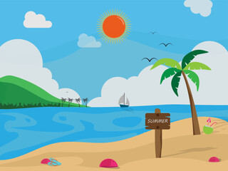 Holiday Web Banner Illustration. Summer vacation. Very beautiful beach scenery.