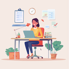 Modern Design Remote Work Desk Setup with Diverse Character