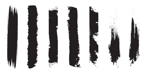 Straight line vector brush strokes. Grunge brush paint stokes.  Rough grunge thick paint lines. Vector smear stain labels collection isolated on white background. 