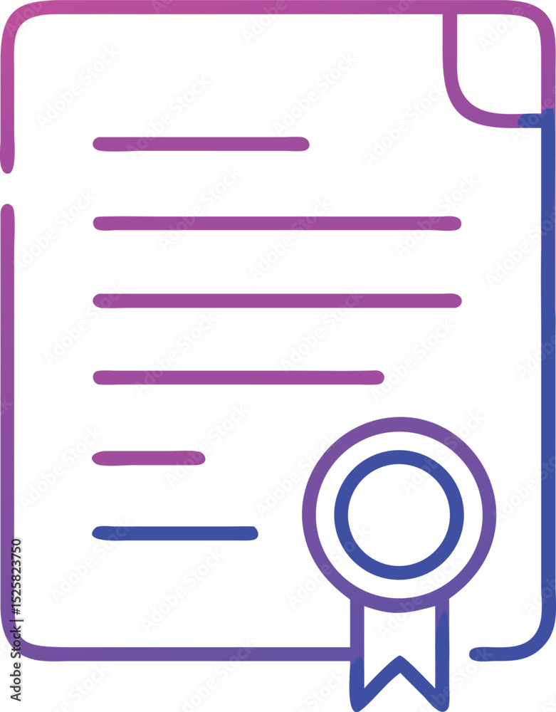 Poster neon gradient certificate icon showing a document with seal and ribbon for design usage