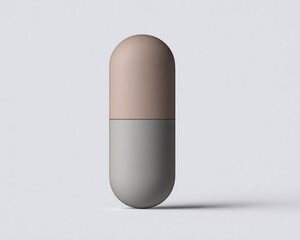 3D rendered pill, light gray and peach