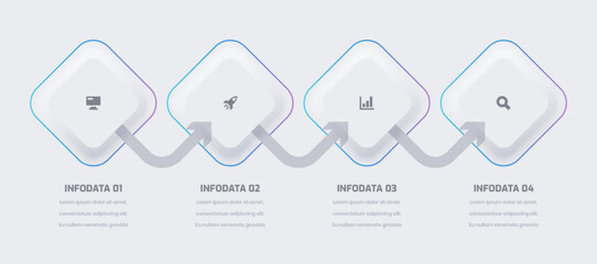 Business Neumorphic Infographic Presentation with Gradient Color Rhombus Label 4 Option and Icon