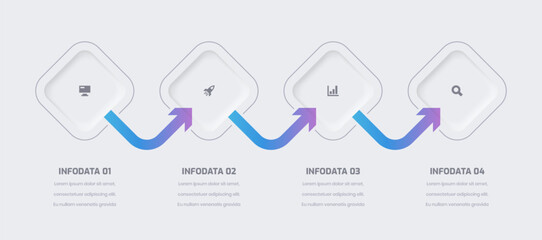 Business Neumorphic Infographic Presentation with Gradient Color Rhombus Label 4 Option and Icon