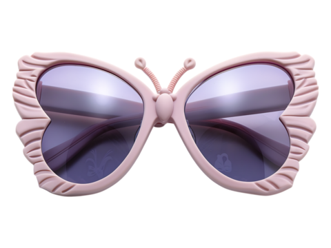 Close up of pink butterfly shaped sunglasses with dark lens. - Powered by Adobe