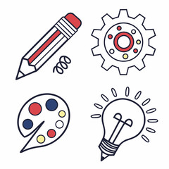 pencil idea bulb color palette gear icon