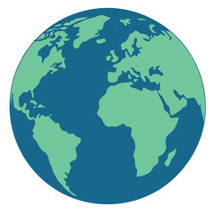 Simple stylized illustration of planet earth showing continents and oceans in teal colors