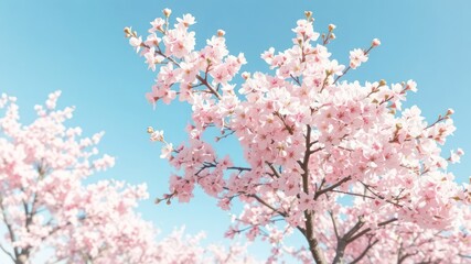 Delicate pink blossoms against a bright, clear sky, evoking feelings of springtime renewal and gentle beauty