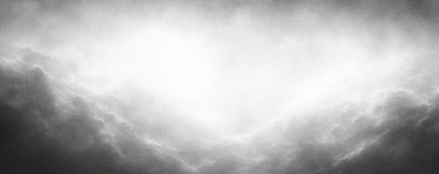 Dramatic black and white cloudy sky with bright light source shining through thick textured clouds creating a moody and mysterious atmosphere - Powered by Adobe