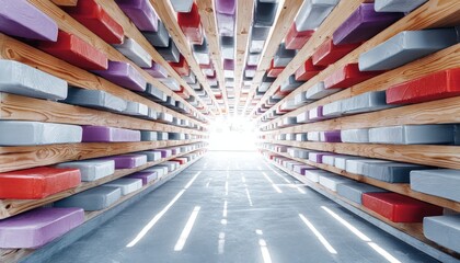 A colorful tunnel of rectangular blocks