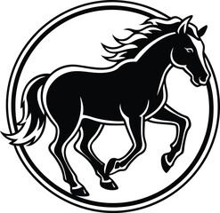 Obraz premium Black horse in a circle elegant equestrian design