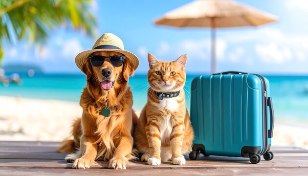 Pets on beach vacation
