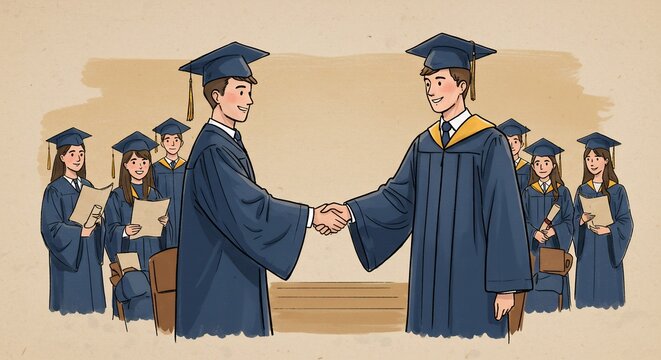 Graduation Handshake Between Two Students at Ceremony