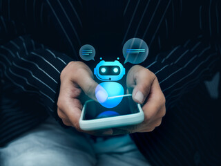 AI chatbot technology concept. Artificial intelligence conversation assistant, robot with speech...
