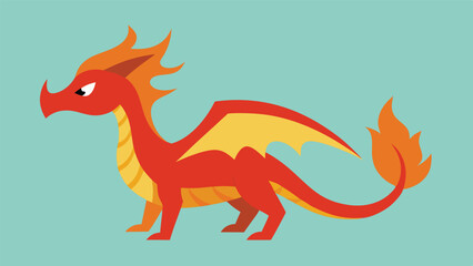 Playful cartoon illustration of a red dragon with orange flames and wings