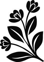 Black and white floral design with flowers leaves and decorative elements