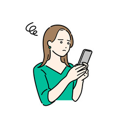 スマホで情報を調べて困る若い女性のイラスト素材