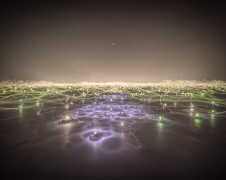 A digital landscape of glowing particles and ethereal connections - Powered by Adobe