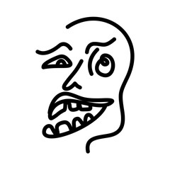 Grotesque Line Art Portrait with Winking Eye and Bared Teeth Expression