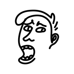 Cartoonish Line Art of a Man's Face Expressing Shock or Fear