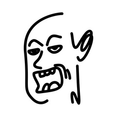 Grotesque Cartoon Face with Sharp Teeth and Disconnected Ear Line Art