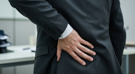 Obraz premium Business professional experiencing back pain health issue mid adult person suffering