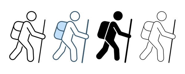 Hiking vector icons, hiker icon in different style, vector illustration Editable stroke