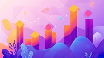 Financial growth chart with ascending arrows and data points