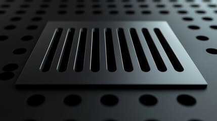 Silent sentinel of the subterranean world the sleek metal grate guards secrets beneath a perforated surface with a dark