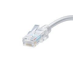 Clear plastic Ethernet head hovering midair, detached from wire